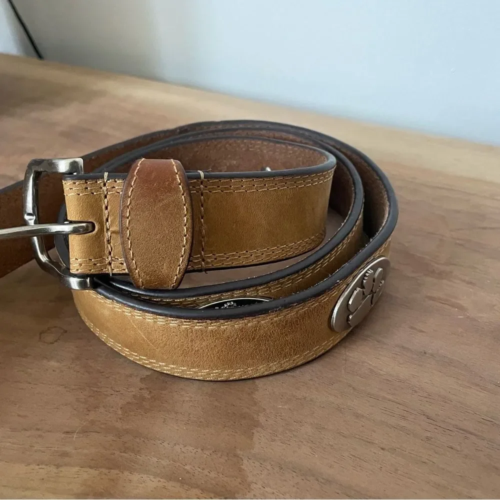 NCAA Clemson Tigers Light Crazyhorse Leather Concho Belt, Light Brown, 45 inch